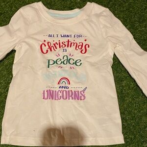 Cat & Jack Christmas Unicorns Long Sleeve Tee - White